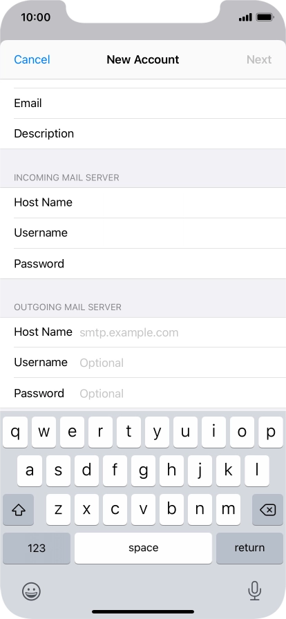 Press Host Name and key in the name or IP address of your email provider's outgoing server. Please note that if you can't send email messages when using your email provider's outgoing server, key in smtp.vodafone.net.au (Vodafone's outgoing server).
