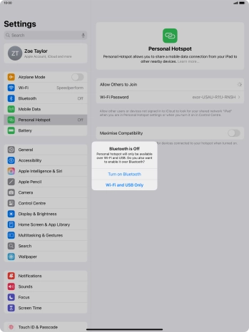 If Wi-Fi is turned on, press Wi-Fi and USB Only.