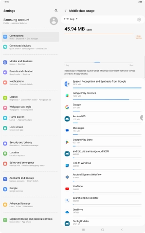The data usage for each application is displayed below the name of the application.