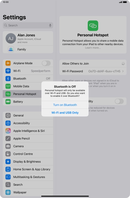 If Wi-Fi is turned on, press Wi-Fi and USB Only.