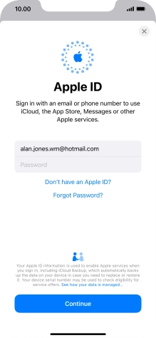 Press Password and key in the password for your Apple ID.