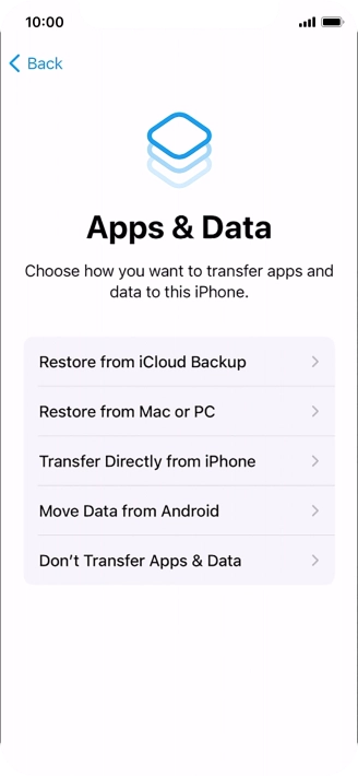Press Don't Transfer Apps & Data and follow the instructions on the screen to finish the activation.