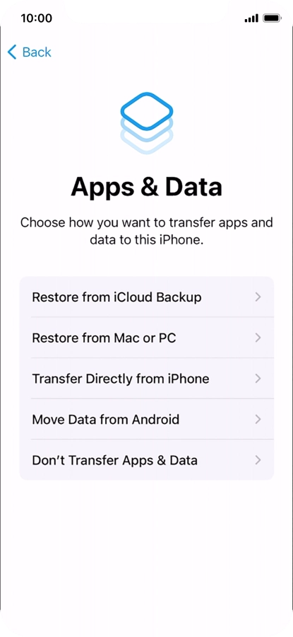 Press Don't Transfer Apps & Data and follow the instructions on the screen to finish the activation.