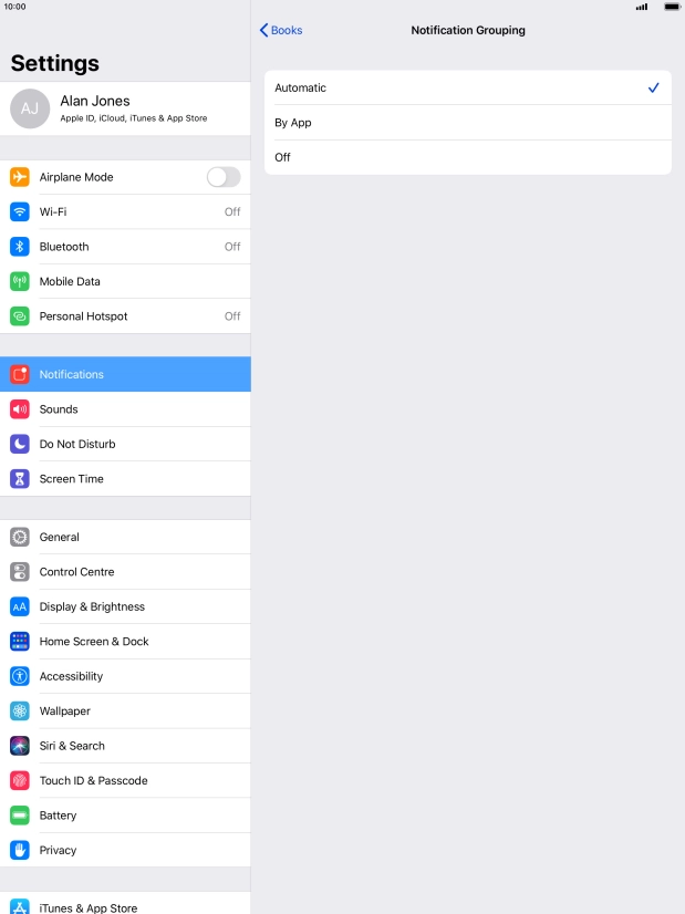 Press the required setting.