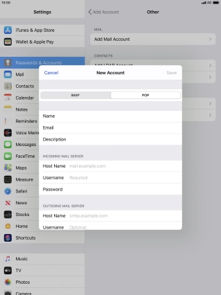 Press Host Name and key in the name of your email provider's incoming server.