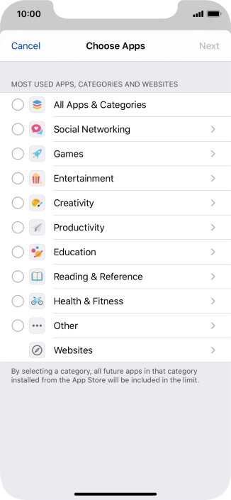 Press the required categories.