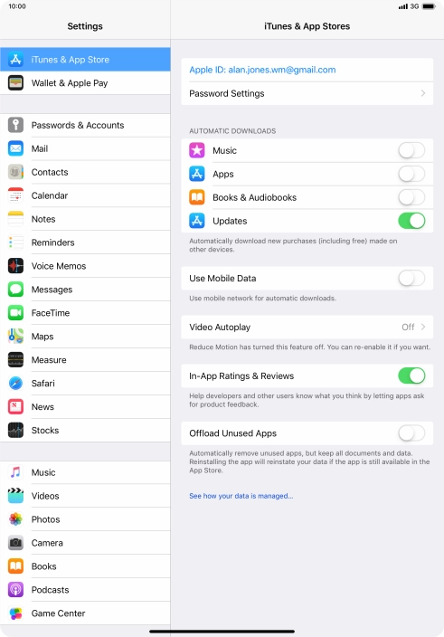 Press the indicator next to the required content type to turn the function on or off.