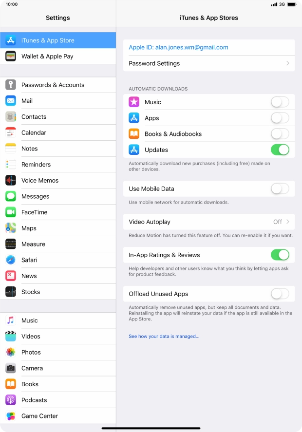 Press the indicator next to the required content type to turn the function on or off.