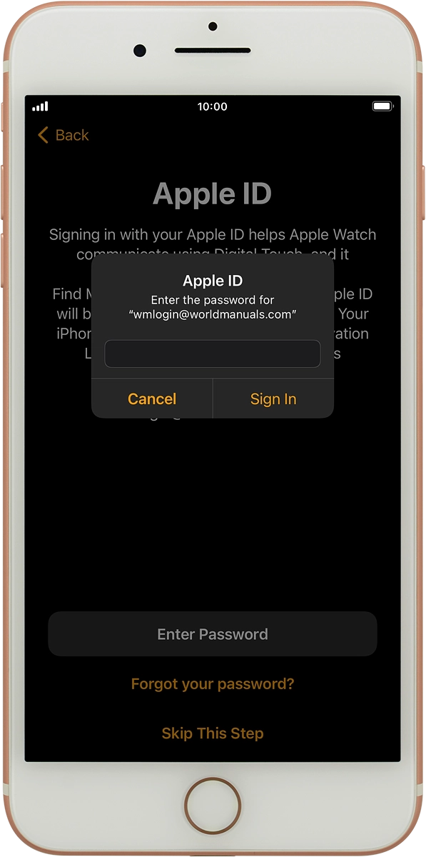 On your phone: Key in the password for your Apple ID and press Sign In.