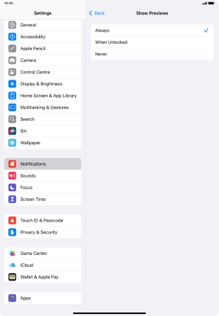 To select notification preview on the lock screen, press Always.