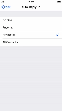 Press the required setting to select which contacts should automatically be notified that Do Not Disturb While Driving is turned on.