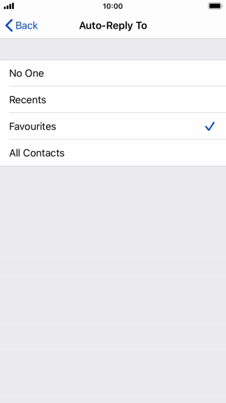 Press the required setting to select which contacts should automatically be notified that Do Not Disturb While Driving is turned on.