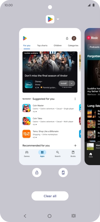 To end one running application, slide your finger upwards on the required application.