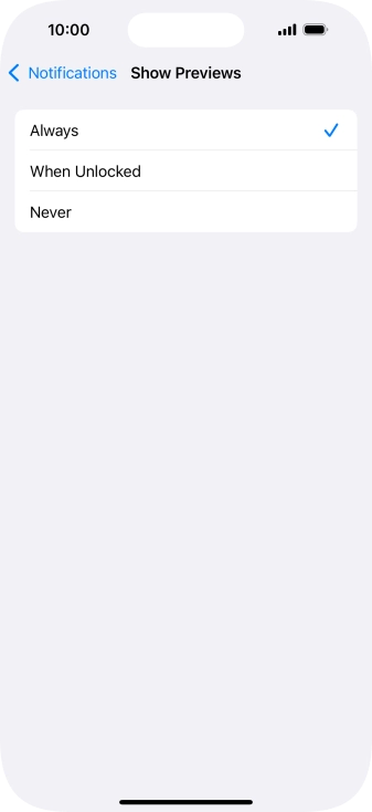 To select notification preview on the lock screen, press Always.