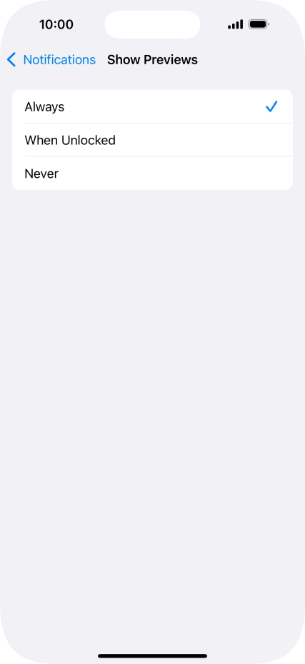 To select notification preview on the lock screen, press Always.