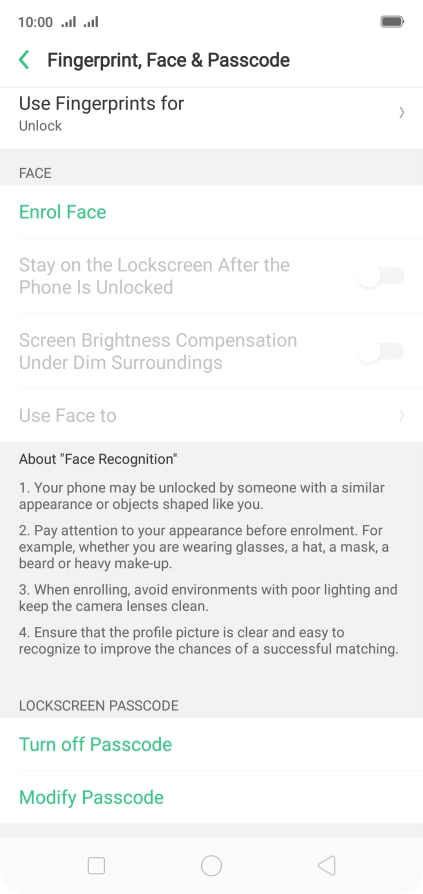 Press Turn off Passcode and key in the current phone lock code.