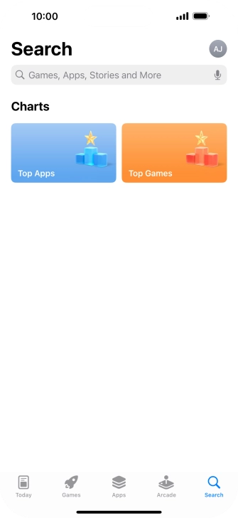 Press the search field and key in the name or subject of the required app.