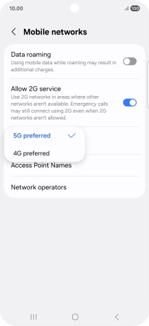 Press the required network mode.