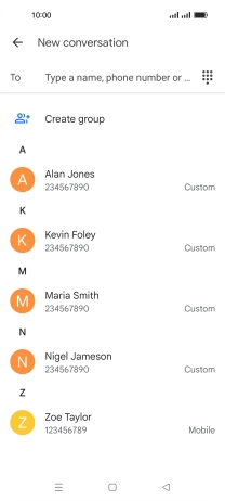 Press the search field and key in the first letters of the recipient's name.