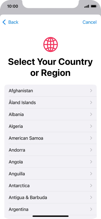Press the required country.