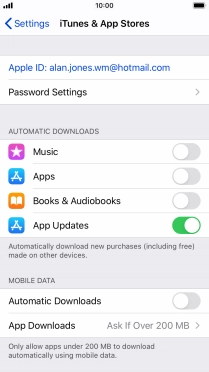 Press the indicators next to the required content types to turn the function on or off.