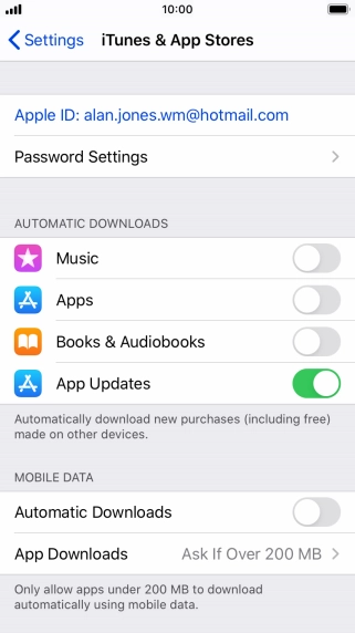 Press the indicators next to the required content types to turn the function on or off.