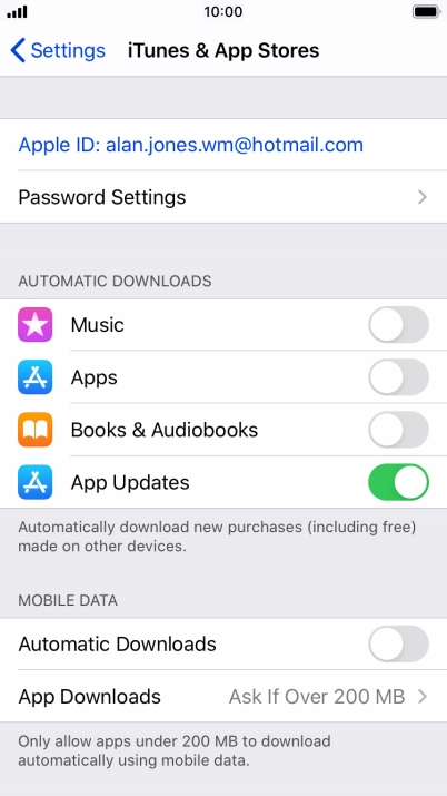 Press the indicators next to the required content types to turn the function on or off.