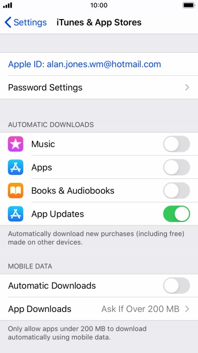 Press the indicators next to the required content types to turn the function on or off.