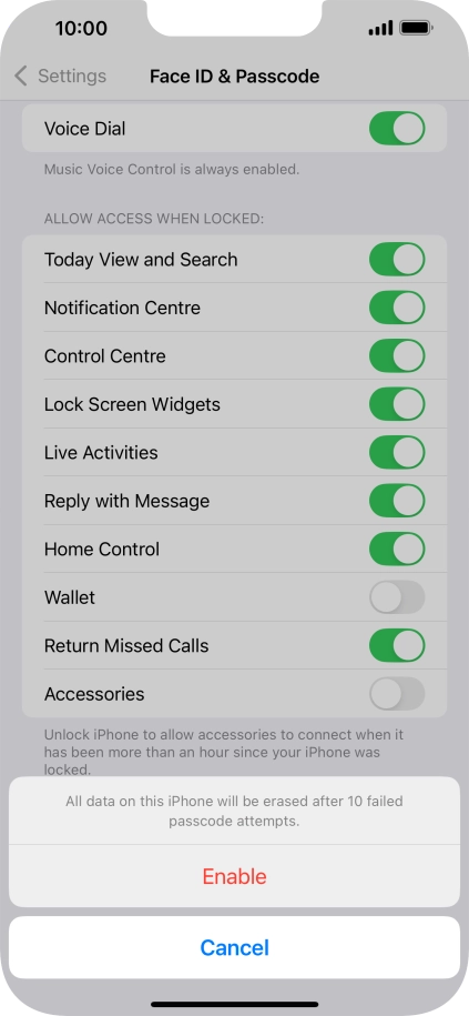 If you turn on the function, press Enable. If you turn on the function, press Enable.