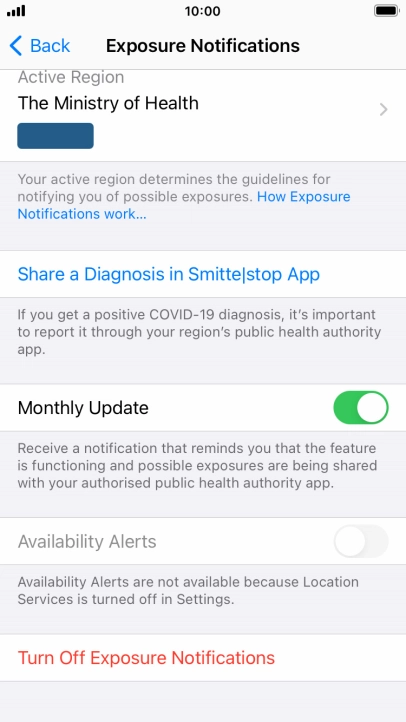Press Turn off Exposure Notifications.