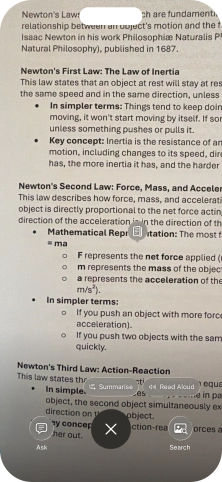 To use visual intelligence on a text, take a picture of the text, press the required setting and follow the instructions on the screen to use the function.
