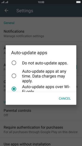 To turn off automatic update of apps, press Do not auto-update apps..