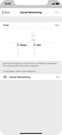 Set the required time limit for use of the selected category.