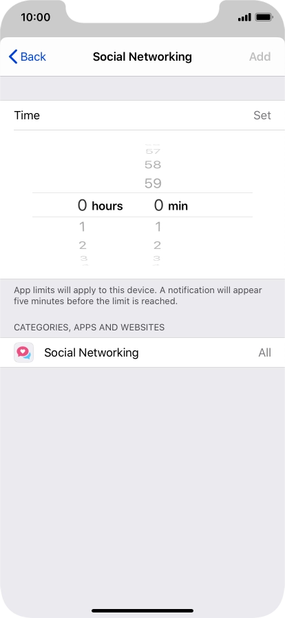 Set the required time limit for use of the selected category.