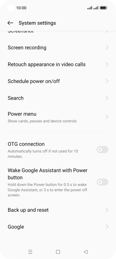 Press Back up and reset.
