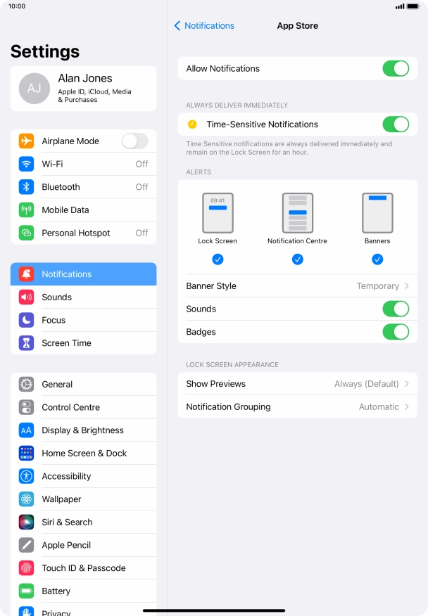 Press the indicator next to 