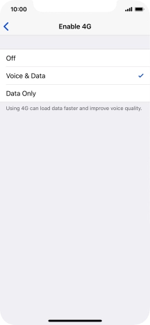 To turn off use of 4G, press Off.