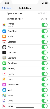 The data usage for each application is displayed below the name of the application.