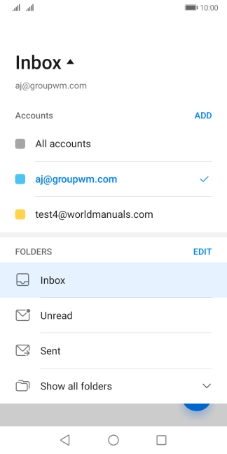 Press the required email account.