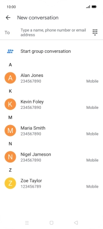 Press the search field and key in the first letters of the recipient's name.