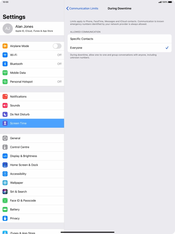 Press the required setting.