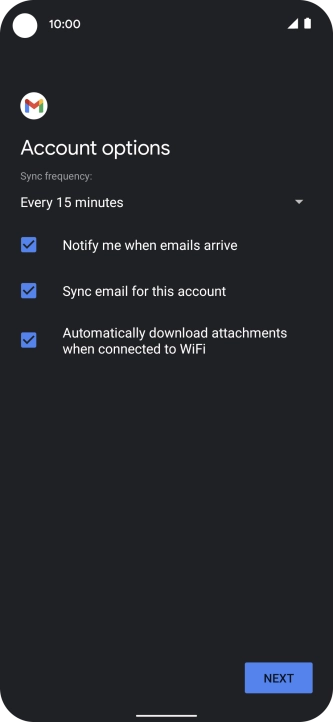 If this screen is displayed, you email account has been recognised and set up automatically. Follow the instructions on the screen to key in more information and finish setting up your phone.
