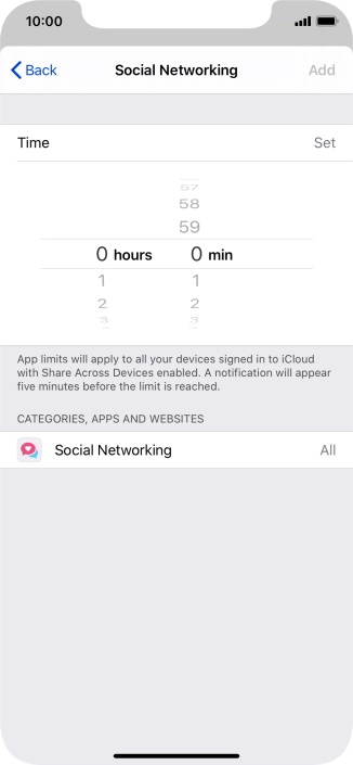 Set the required time limit for use of the selected category.