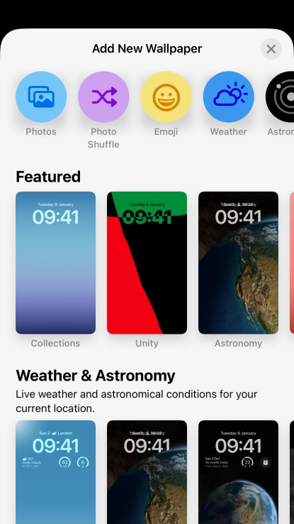 Press the required category and follow the instructions on the screen to select the required background image.