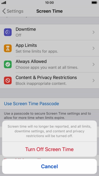 Press Turn Off Screen Time.