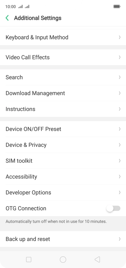 Press Back up and reset.