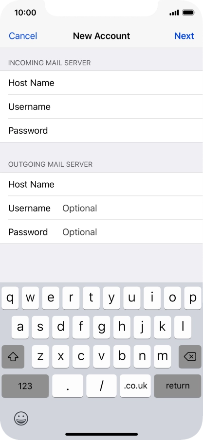 Press Username and key in the username for your email account.