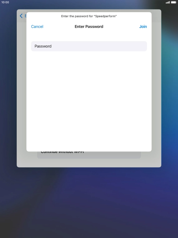 Key in the password for the Wi-Fi network and press Join.