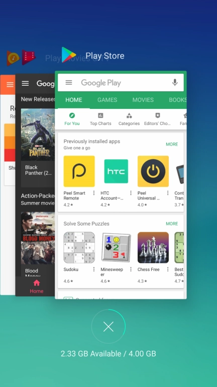 To end one running application, slide your finger upwards on the required application.