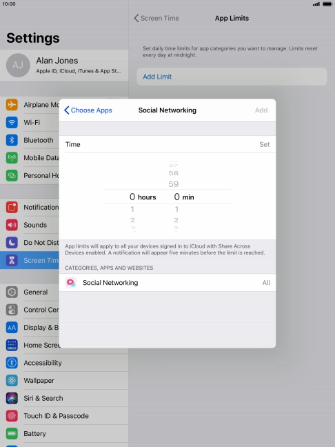 Set the required time limit for use of the selected category.